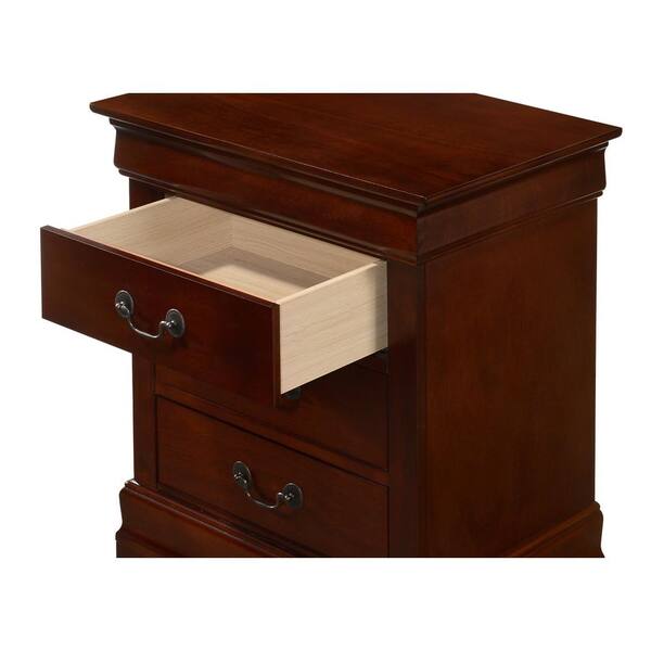 Louis Philippe Nightstand with Cherry Finish with Antique Brass Hardware  Finish by Coaster Fine Furniture - Madison Seating