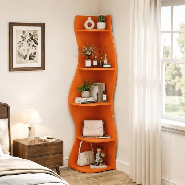 Modern 5-Tier Orange S-Shaped Display Rack for Living Room, Bedroom, Bathroom, Home Office