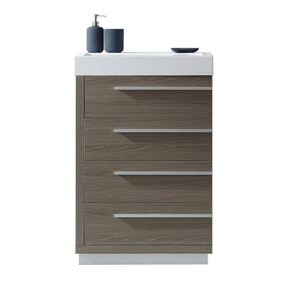 Virtu USA Bailey 24 in. W Bath Vanity in Gray Oak with Polymarble Vanity Top in White Polymarble with Square Basin