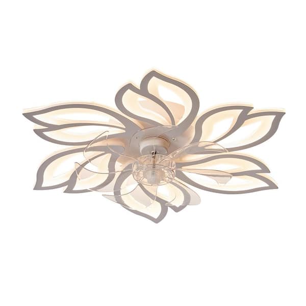 26 in. Indoor White Ceiling Fan with Lights, Flush Mount Ceiling Fan with Remote, 3-Light Color, 6-Speeds for Bedroom