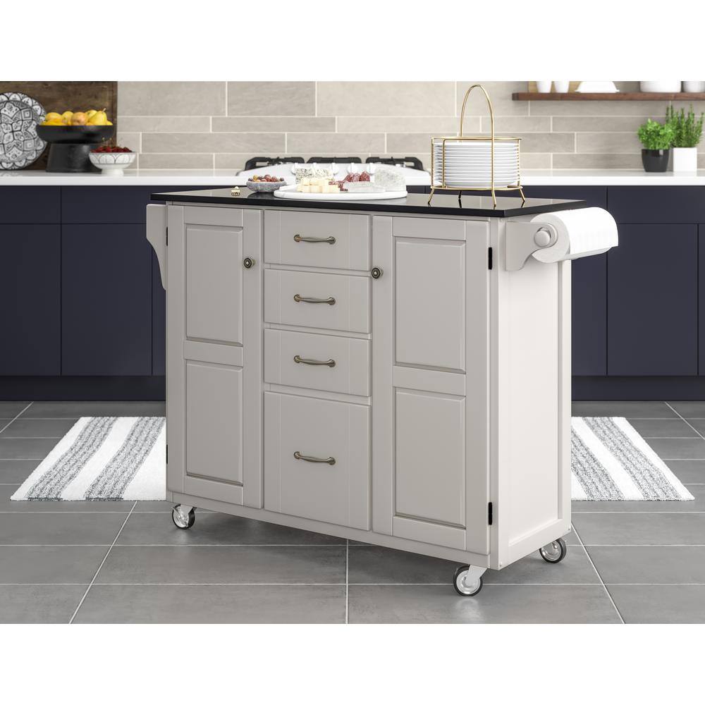 Off-White Granite Top Kitchen Cart with Storage