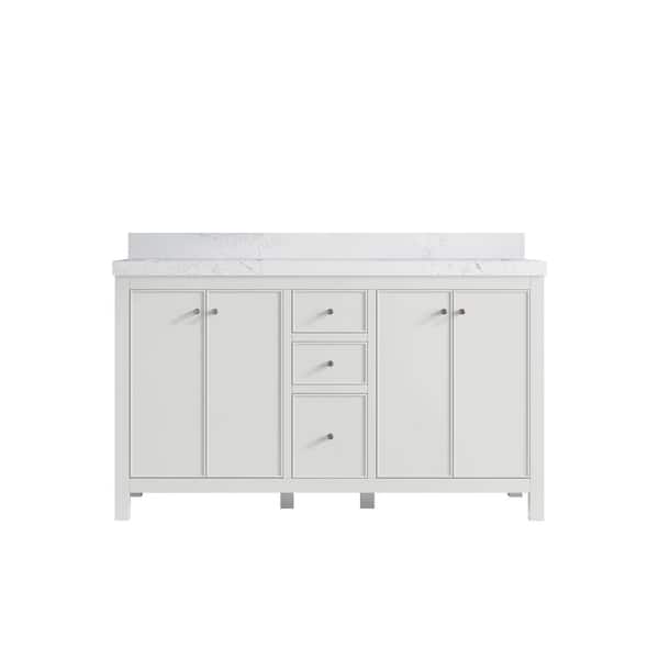 Willow Collections Chicago 60 in. Double Sink Freestanding White Bath Vanity with Empira White Qt. Top Unassembled