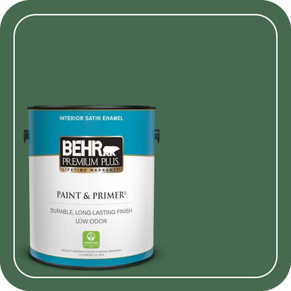 BEHR PREMIUM PLUS 1 gal. #M410-7 Perennial Green Satin Enamel Low Odor Interior Paint & Primer
