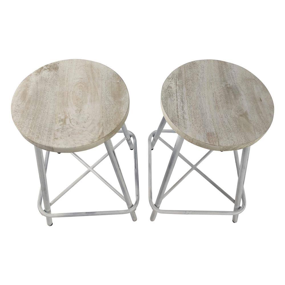 Ilona 24" Whitewash Mango Wood and Iron Counter Stools Set