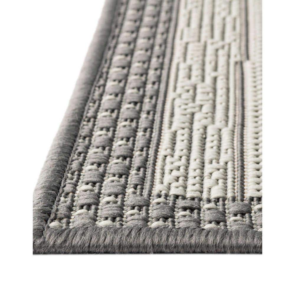 EasyCare 6' Square Gray Stripe Synthetic Outdoor Rug