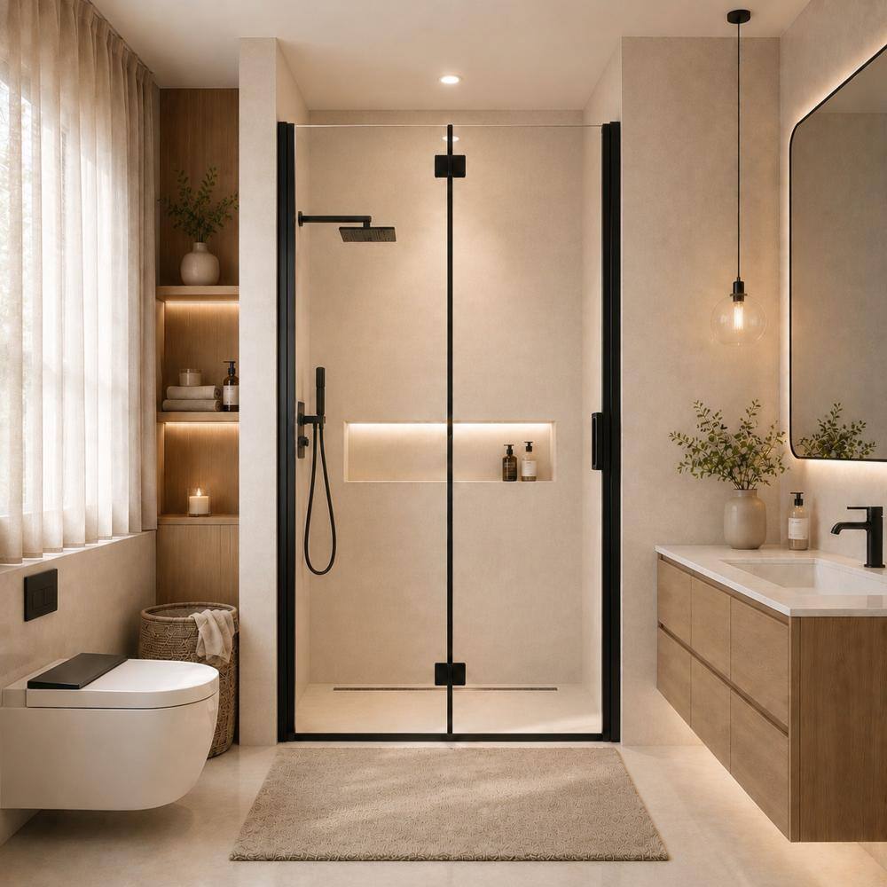 34-35.2 in W x 72 in H Semi-Frameless Bi-Fold Pivot Shower Door,aluminum frame,1/4 in Thick Tempered Glass price history on PriceWatchPro