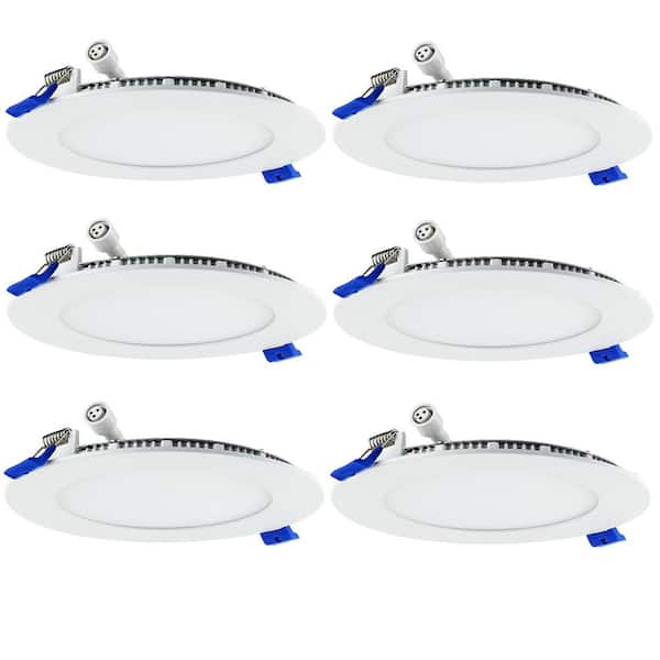 Sunlite 6 in. Canless 3000K New Construction Remodel Dimmable Round Slim Downlight Integrated LED Recessed Light Kit (6-Pack)