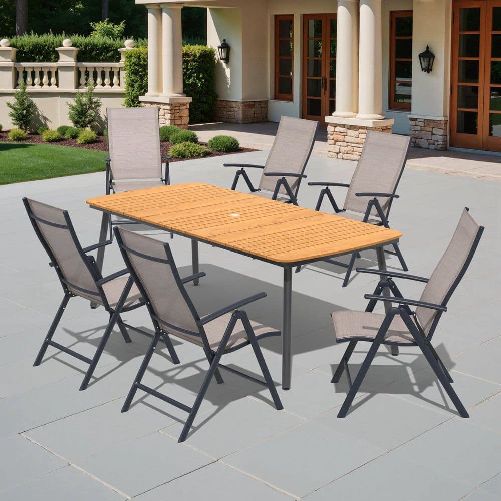 7-Piece Aluminum Outdoor Dining Set with 81.5 in. Table in Brown and Foldable Chairs in Espresso price history on PriceWatchPro