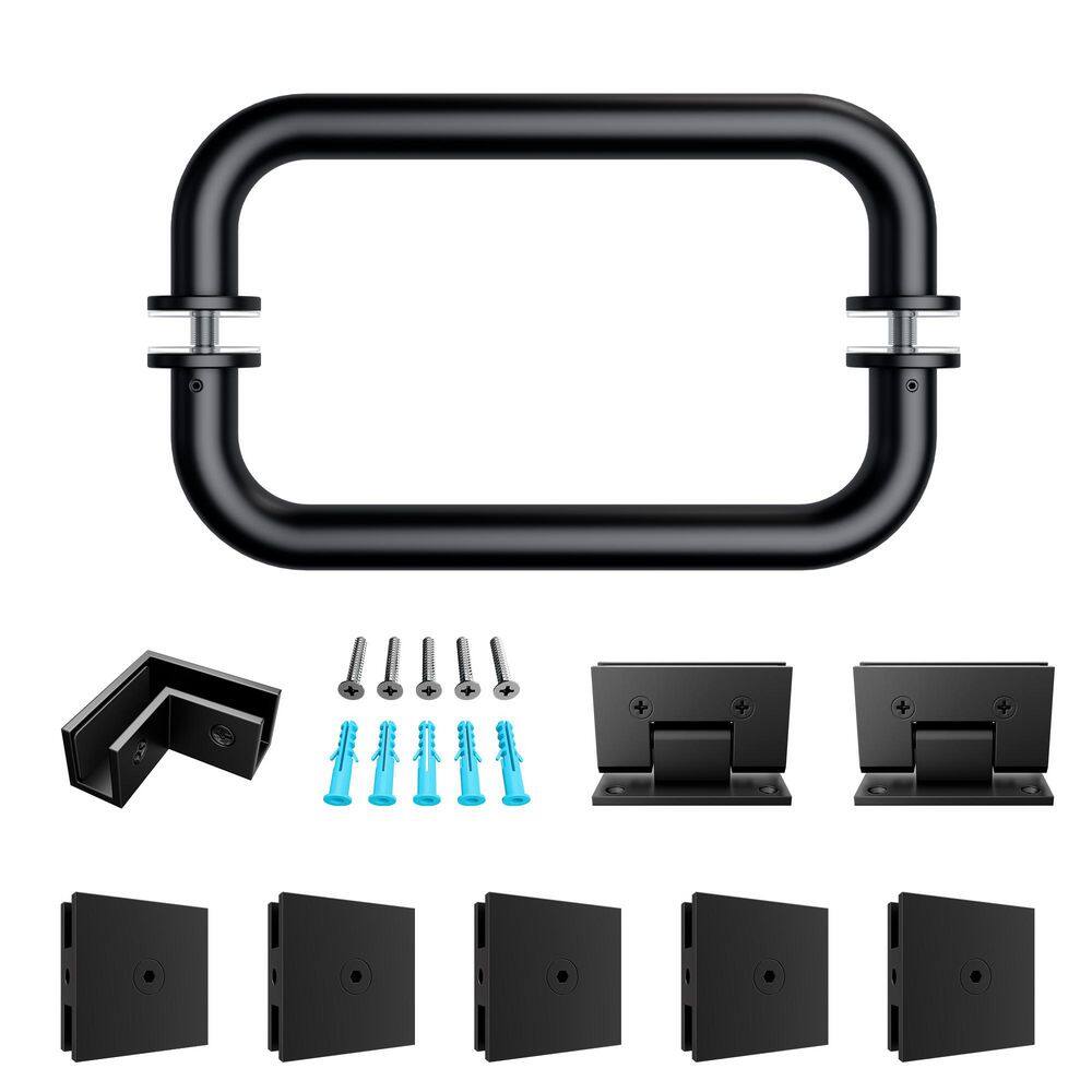 8 in. Shower Door Handle in Matte Black (1-Pair) with Hinges Glass Clamps and Connector Corner Shower Door Hardware Kit price history on PriceWatchPro