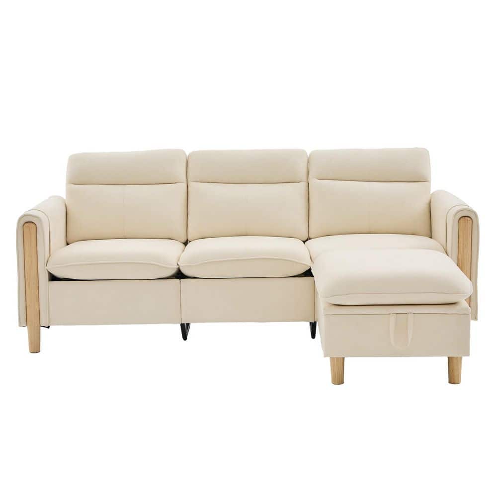 79.53 in. Modern Chenille 4-Piece Straight Arm L-Shaped Sectional Sofa With An Storage Ottoman in Beige price history on PriceWatchPro