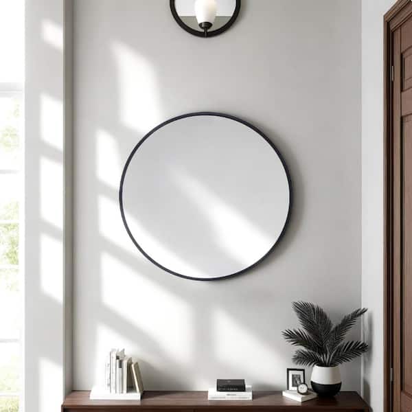 Maypex Black 24 in. W x 24 in. H Round Aluminum Framed Circular Wall Mirror