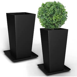 Set of 2 Tall Outdoor Planters 24 in. L Planters for Indoor Outdoor Plants, Tapered Square Flower Pots