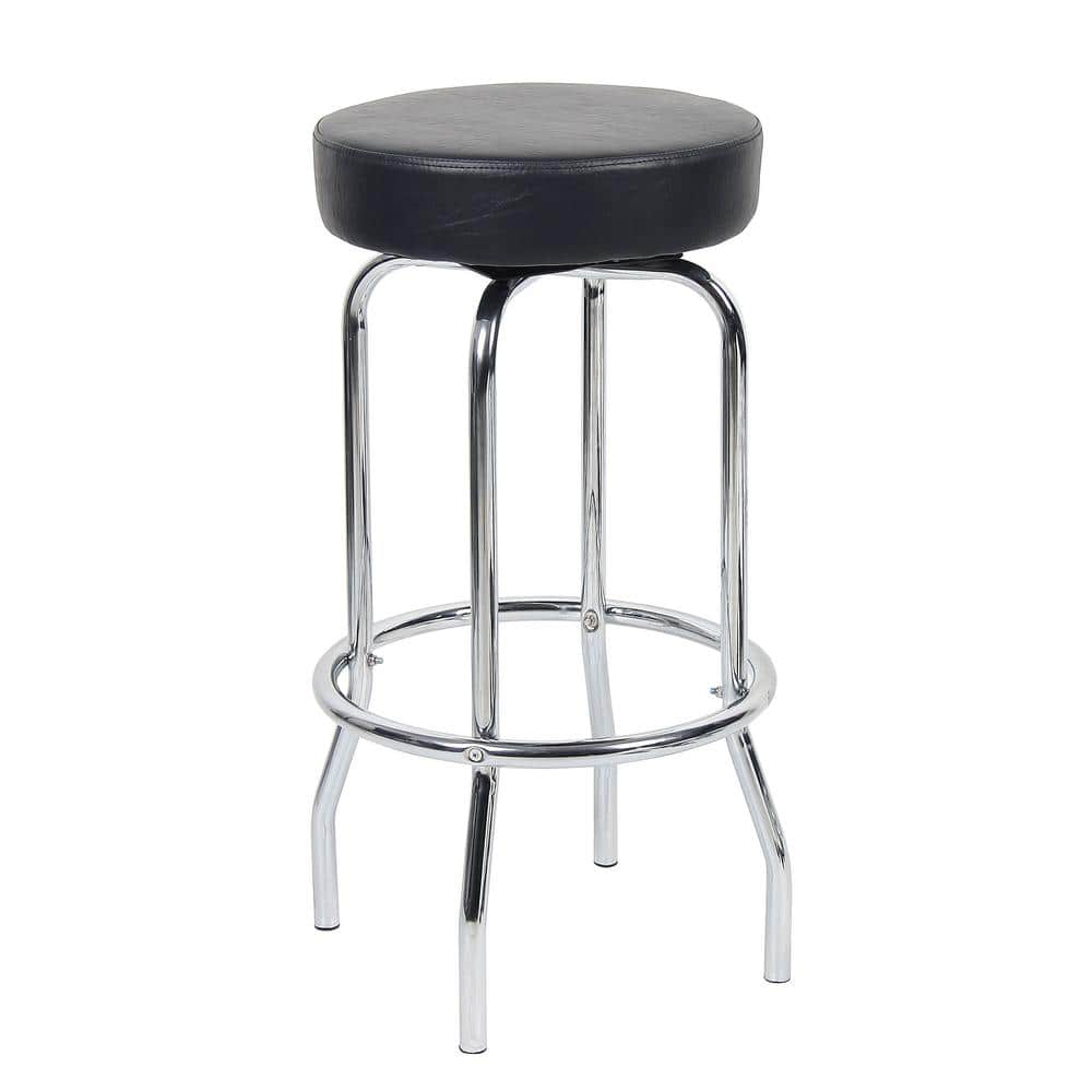 Adjustable Black Leather and Chrome Swivel Stool