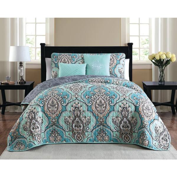 Avondale Manor Odette 5 Piece Teal King Quilt Set Ode5qtkingghtl The Home Depot