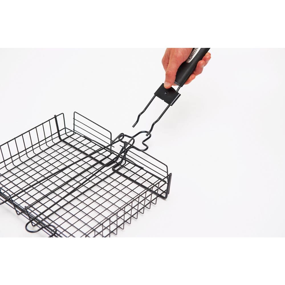 Non-Stick Black Steel Broiler Basket with Detachable Handle