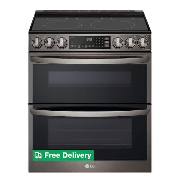7.3 cu. ft. Smart Double Oven Slide-In Electric Range with ProBake and InstaView in PrintProof Black Stainless Steel