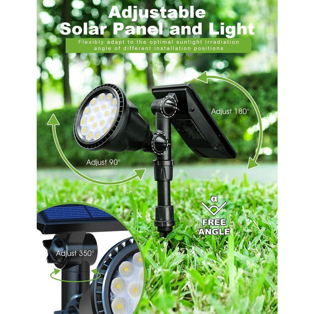 Adjustable Solar Powered Outdoor Spotlights with LED Lights, 2-Pack