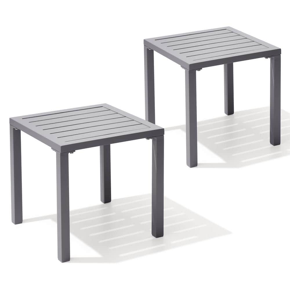 Gray Aluminum Square Outdoor End Table Set of 2