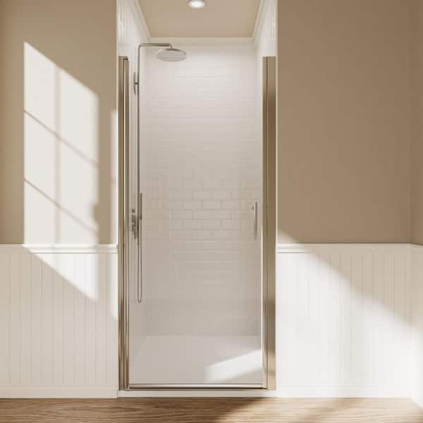 NANAWO 32 in. W x 72 in. H Frameless Hinged Shower Door with Tempered Clear Glass in Chrome