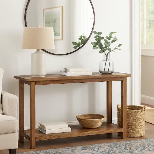 Ayne 15 in. Distressed Brown Rectangle Wood Console Table with 1-Shelf