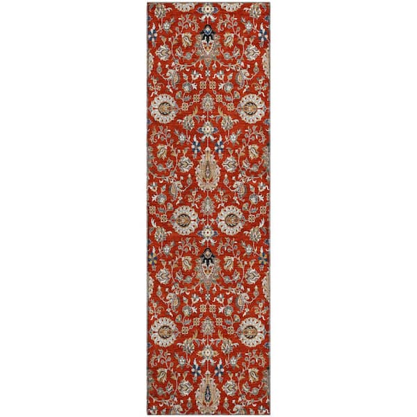 Mayfield Premium Machine Washable Abstract AMF2192 Red 2 ft. x 7 ft. Runner Rug