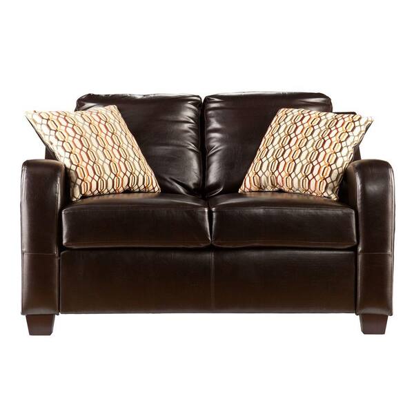Southern Enterprises Donatello Leather Stationary Loveseat in Brown