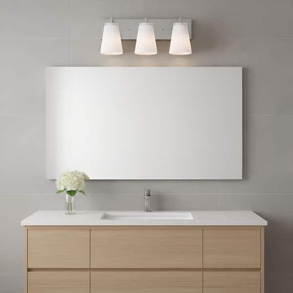 Upson 18 in. W x 7.75 in. H 3-Light Brushed Nickel Dimmable Large Bathroom Vanity Light with Glass Shades