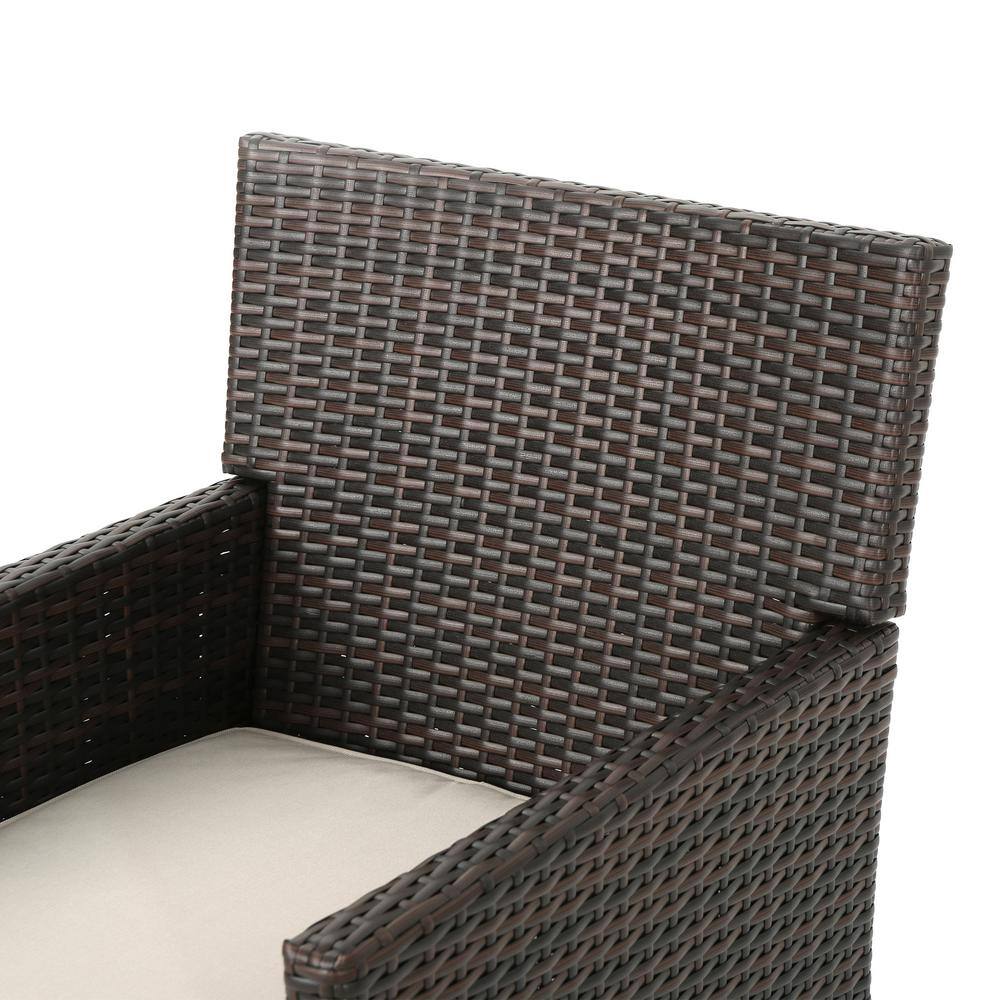 Cassie Multi-Brown Wicker Outdoor Dining Chairs with Light Brown Cushions