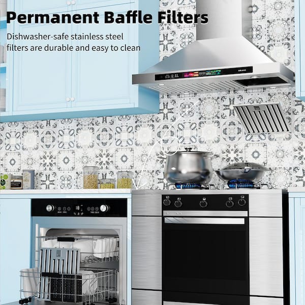 36 in. W Wall Mount 900 CFM Ducted/Ductless Convertible 4-Speed Range Hood with Voice/Gesture/Touch Control