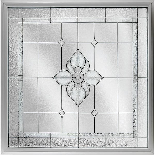 Hy-Lite 47.5 in. x 47.5 in. Decorative Glass Fixed Vinyl Window Spring Flower Glass, Nickel Caming in White