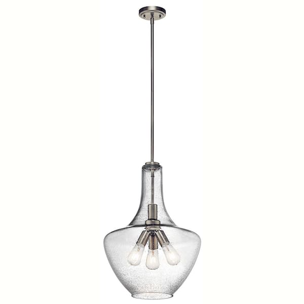 KICHLER Everly 22.75 in. 3-Light Brushed Nickel Transitional Shaded ...