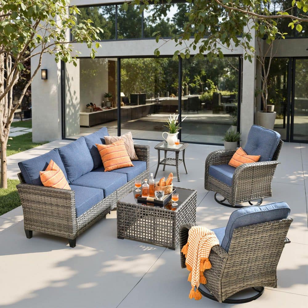 ジェームス・リジィ OUTDOOR LUNCHEN XIZZI Iridescent 5 Pieces Wicker Outdoor Patio and Swivel