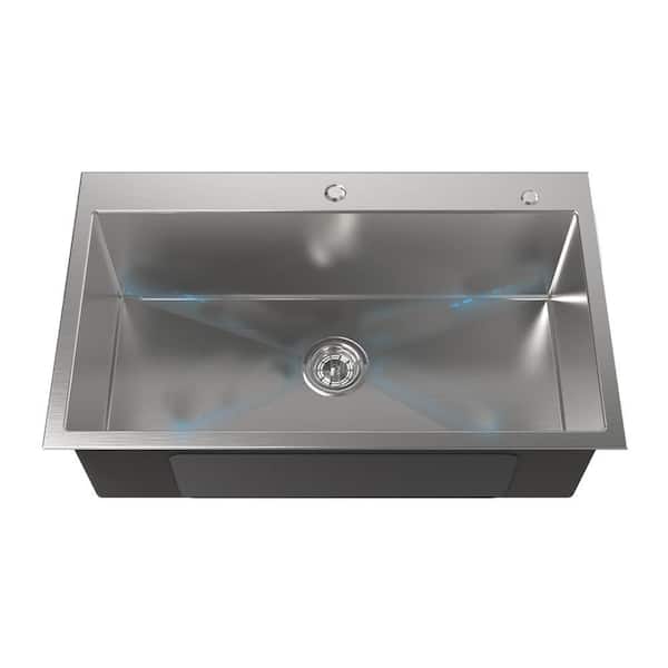 32 in. Drop-in Single-Bowl 16-Gauge Brushed Nickel Stainless Steel Kitchen Sink with Drain