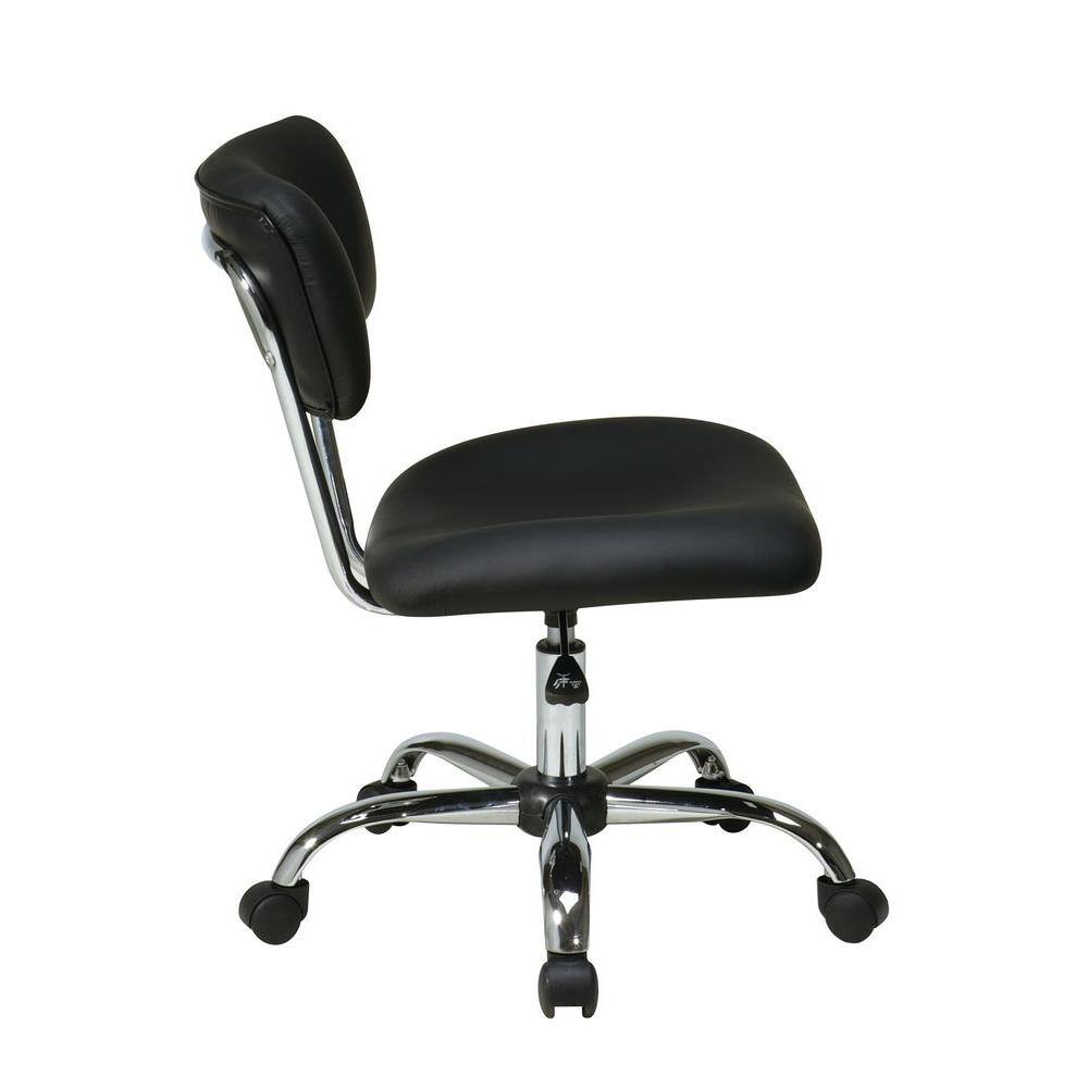 Black Vinyl Armless Swivel Task Chair with Silver Frame