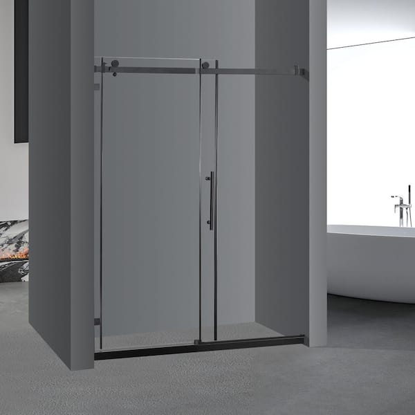 MEDUNJESS BradF 60 in. W x 76 in. H Sliding Frameless Shower Door in Matte Black with 3/8 in. (10mm) Tempered Clear Glass