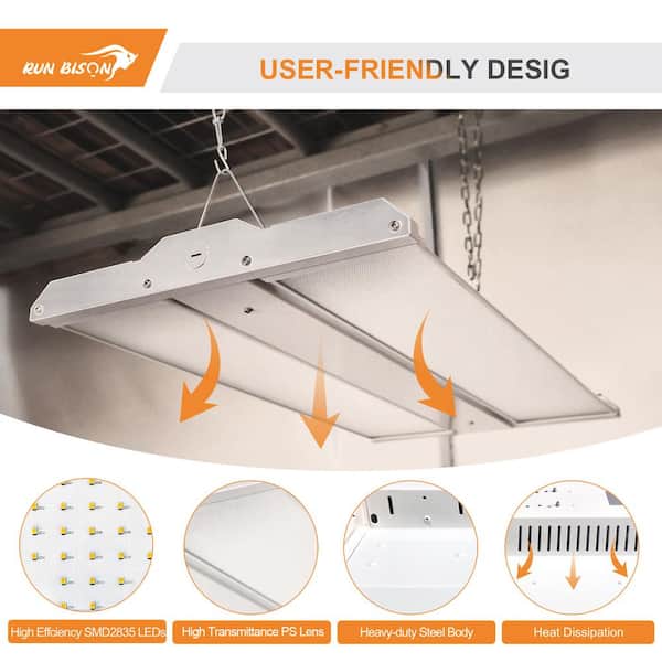 RUN BISON 2 ft. 220-Watt 29700 Lumens Integrated LED Dimmable White Linear High Bay Light With Adjustable Panel, 5000K (4-PACK)