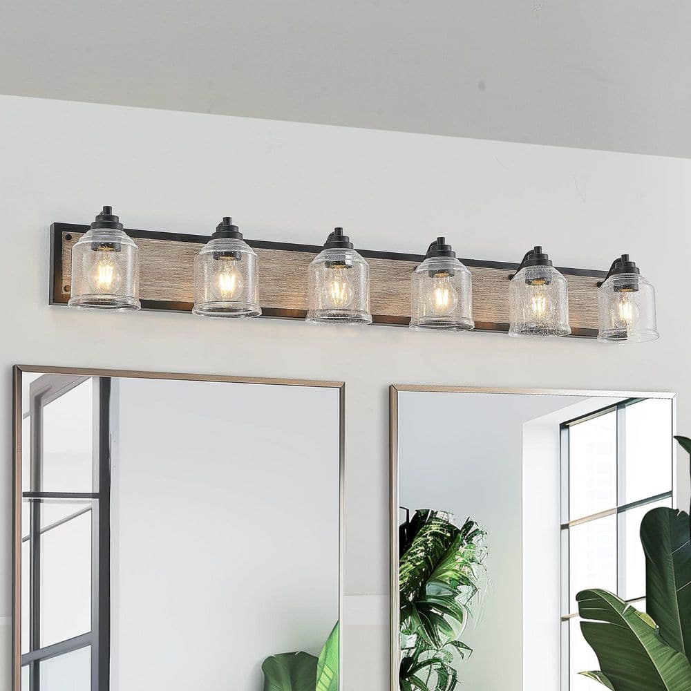49 in. 6-Light Black Vanity Light with Clear Seeded Glass Shade price history on PriceWatchPro