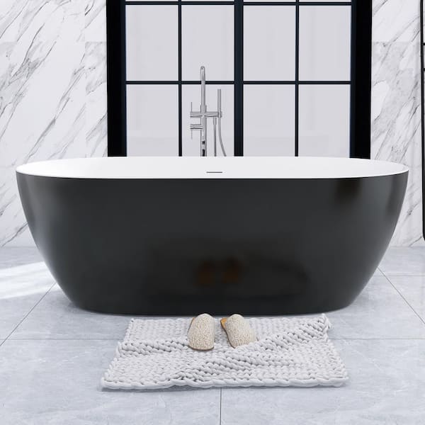 Unbranded 55 in. x 30 in. Acrylic Soaking Bathtub in Black with Center Drain in Polished Chrome