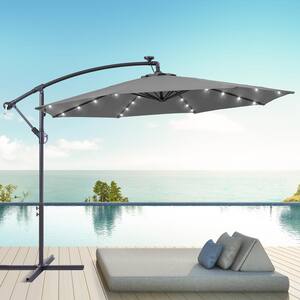 10 ft. Round Outdoor Patio Solar LED Lighted Cantilever Umbrella in Gray