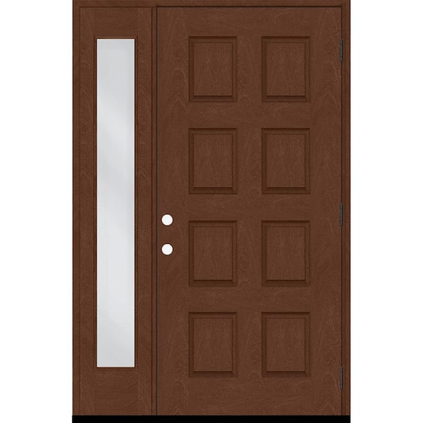 Steves & Sons Regency 57 in. x 80 in. 8-Panel LHOS Chestnut Stain Mahogany Fiberglass Prehung Front Door with 12 in. Sidelite