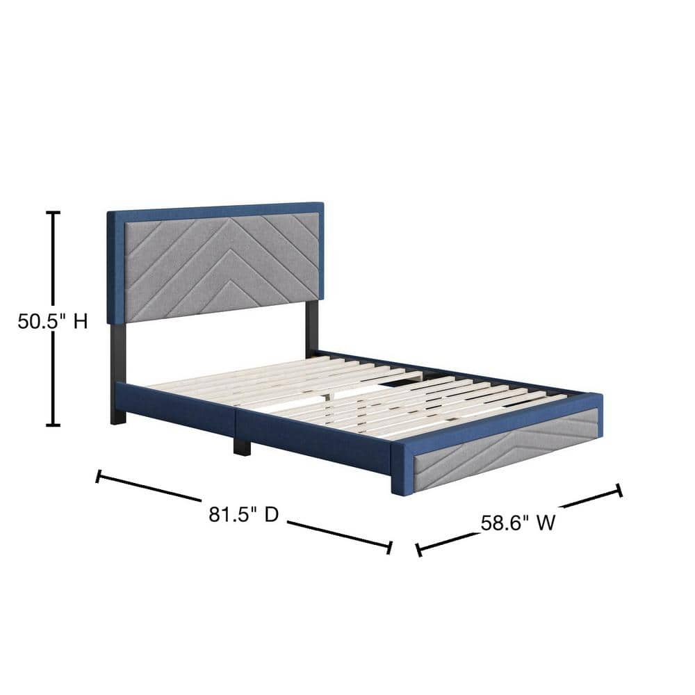 Full Size Gray Linen Upholstered Platform Bed with Tufted Headboard
