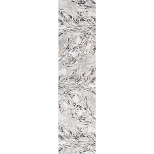 Swirl Marbled Abstract Gray/Black 2 ft. x 8 ft. Runner Rug