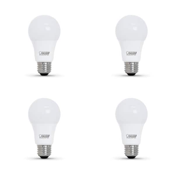 Feit Electric 60-Watt Equivalent A19 Non-Dimmable CEC Title 20 Garage Door Opener E26 Medium LED Light Bulb Bright White 3000K(4-Pack)
