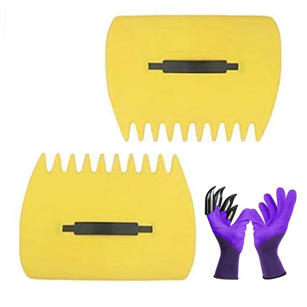 13 in. Yellow 1 Pair Garden and Yard Leaf Scoops Multiple Hand Rakes with 1