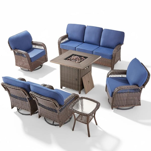 Gymojoy Tyber 7-Piece Brown Wicker Patio Conversation Sets Wicker