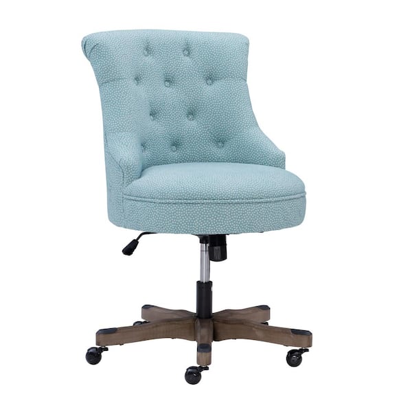 Linon Home Decor Sinclair Light Blue with White Polka Dots Upholstered Fabric and Gray Wood Base Office Chair