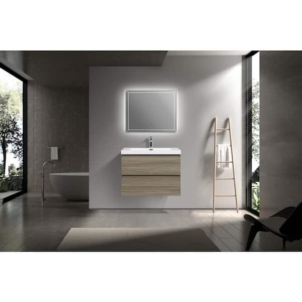 30 in. W Floating Single Sink Bath Vanity in Ash Grey with Gloss White Resin Top