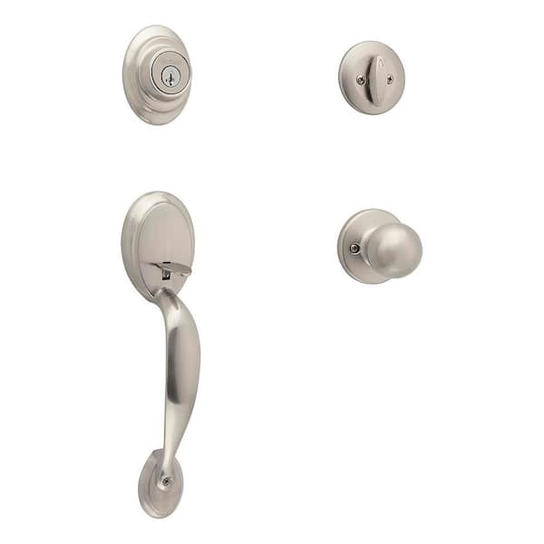 Dakota Satin Nickel Single Cylinder Keyed Entry Door Handleset with Polo Interior Doorknob Featuring Smartkey Security