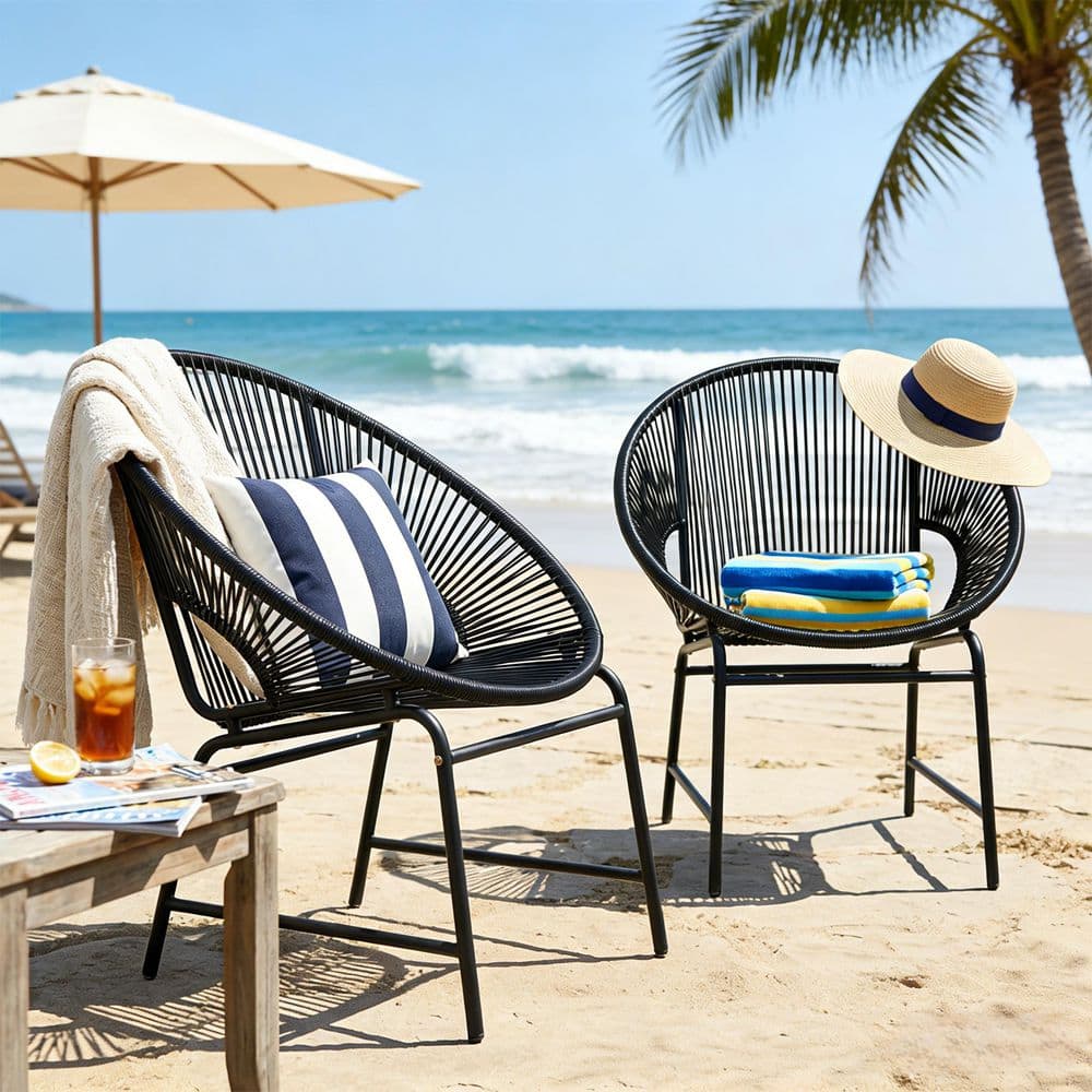Black Wicker Outdoor Lounge Chair Set of 2 for Backyard price history on PriceWatchPro