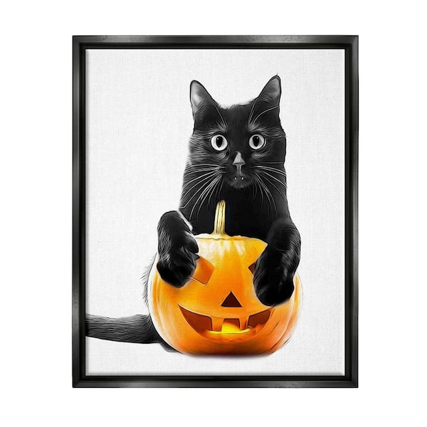 Stupell Industries Black Cat Jack-o-Lantern by Annalisa Latella 1-Piece Floater Frame Graphic Print Animal Poster Art Print 21 in. x 17 in.